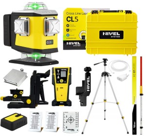 Laser Krzyżowy Zielony 4x360° Spadki Nivel System CL5G + Statyw + Łata + Czujnik