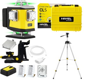 Laser Krzyżowy Zielony 4x360° Spadki Nivel System CL5G + Statyw